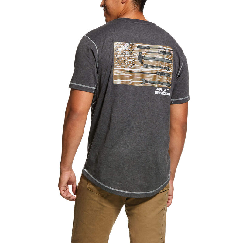 Ariat Work: Rebar Workman Technician Graphic Camisetas Hombre - Gris Oscuro (CPKAB3956)